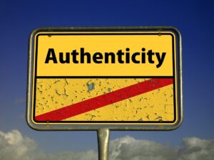 Sign with word "authenticity" on it